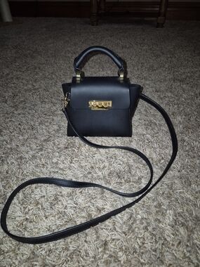 Zac posen Black Top-Handle Crossbody Bag with Gold Hardware mini